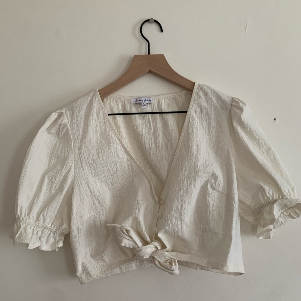 White Semi Cropped Blouse